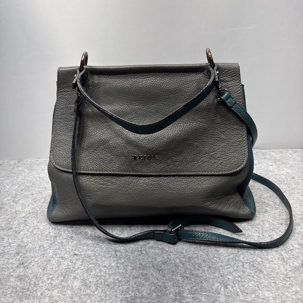 Krole Made Italy Leather Satchel Gray Teal Convertible Crossbody Bag